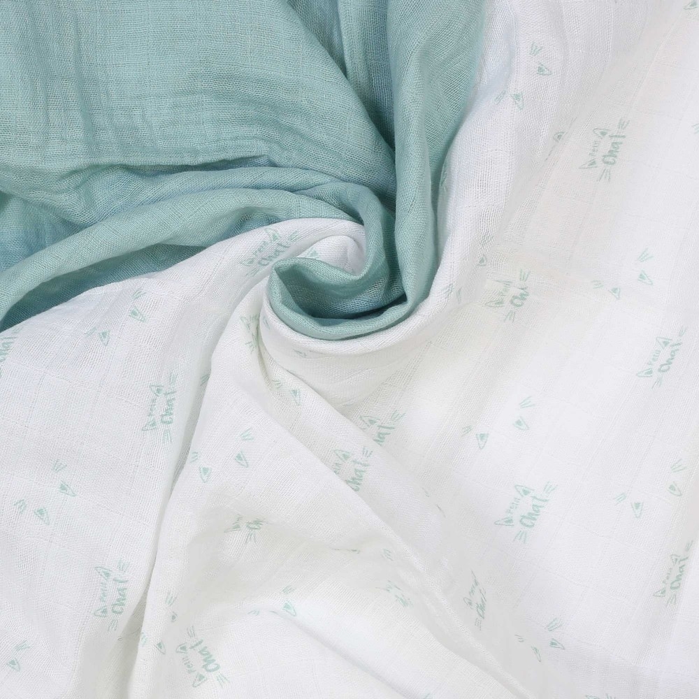 Set of 3 sea green swaddle blankets - Little cat - Oeko-tex Kinousses - 3 Set of 3 sea green swaddle blankets - Little cat - Oeko-tex Kinousses - 3