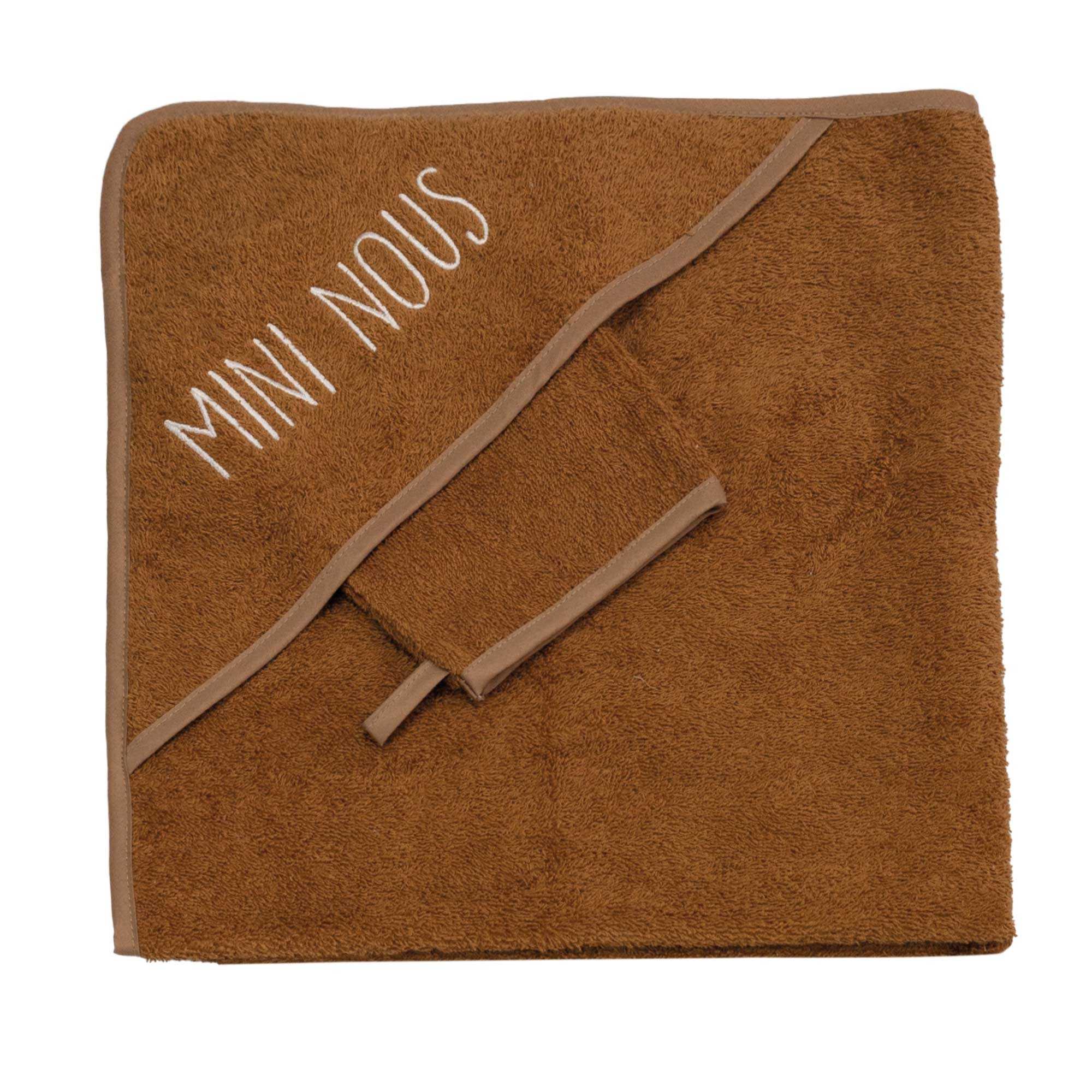 Trois Kilos Sept - Cape de bain + gant Mini nous Camel (70 x 70 cm)