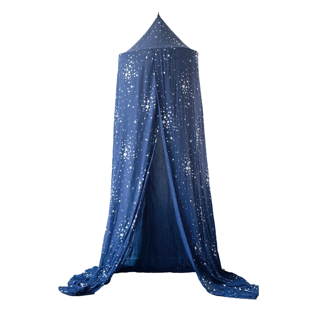 dossel de cama azul-marinho com estrelas