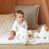 Baby die speelt met zijn muzikale knuffel in zijn speelruimte Baby die speelt met zijn muzikale knuffel in zijn speelruimte