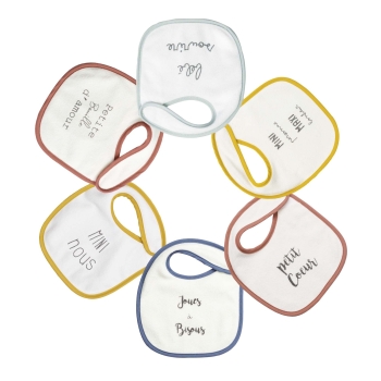 Set di 6 bavaglini bianchi con piccoli messaggi