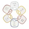 Set of 6 white bibs with small messages Set of 6 white bibs with small messages