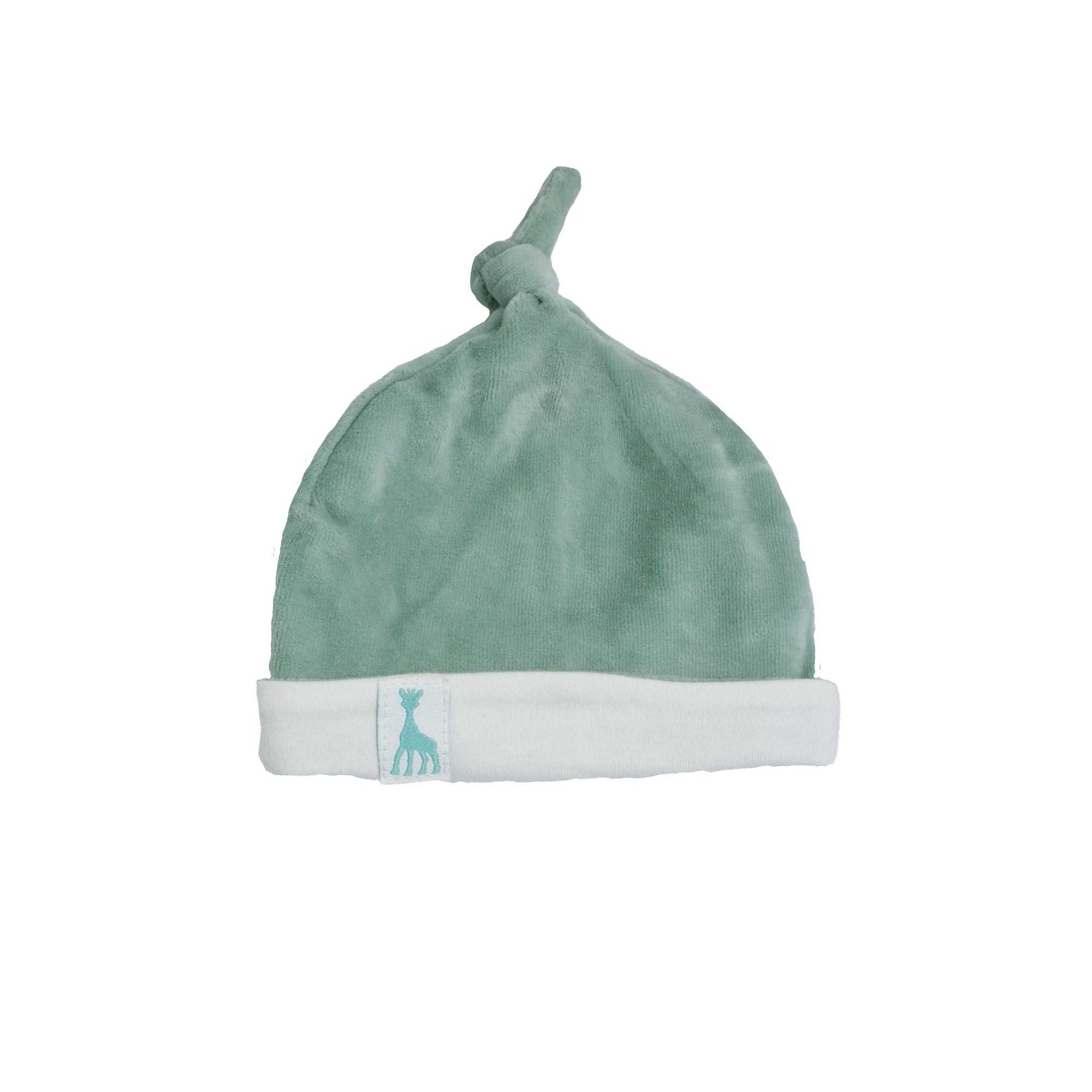 Trois Kilos Sept - Bonnet de naissance en velours olive Sophie la girafe (0-1 mois)
