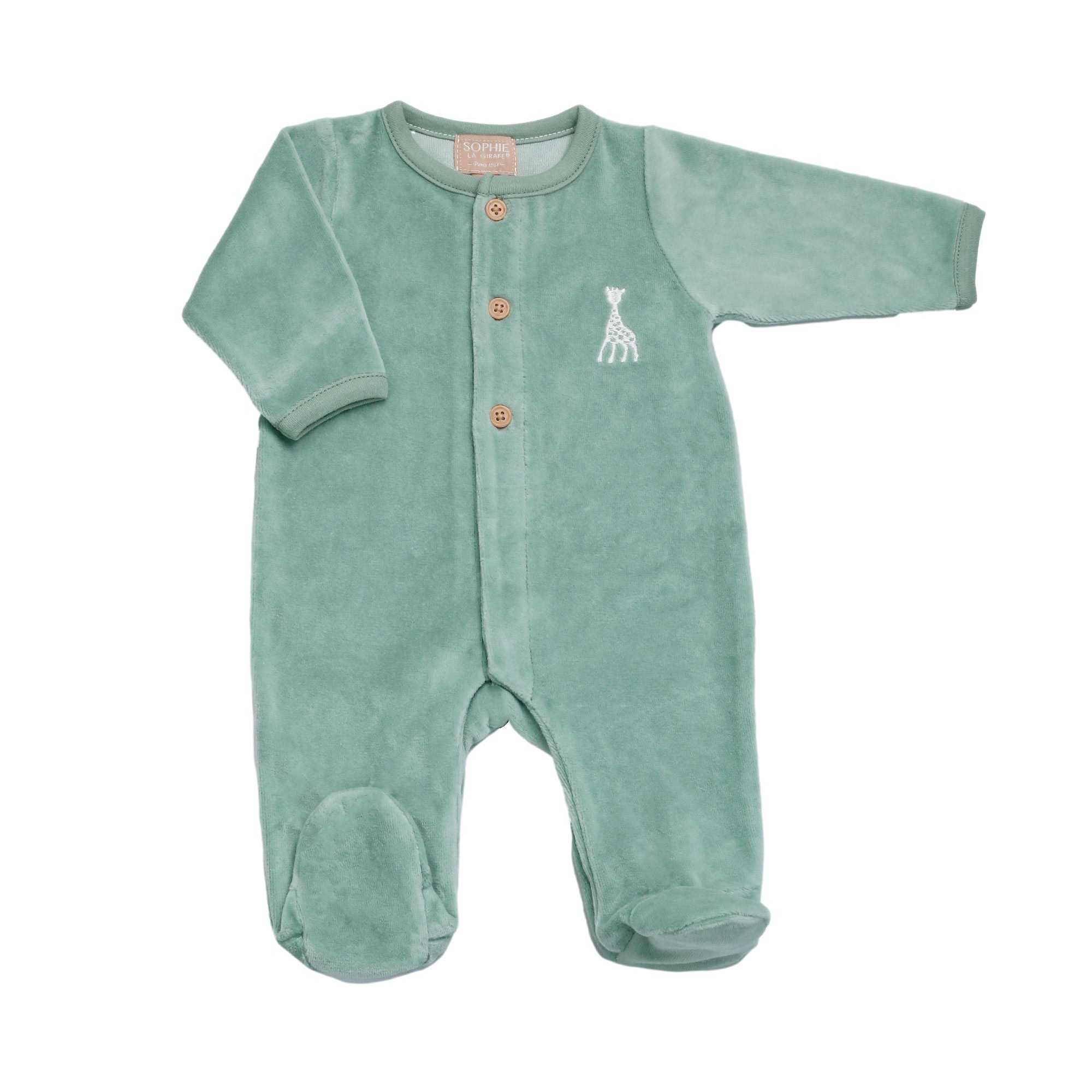 Trois Kilos Sept - Pyjama en velours olive Sophie la girafe (1 mois)