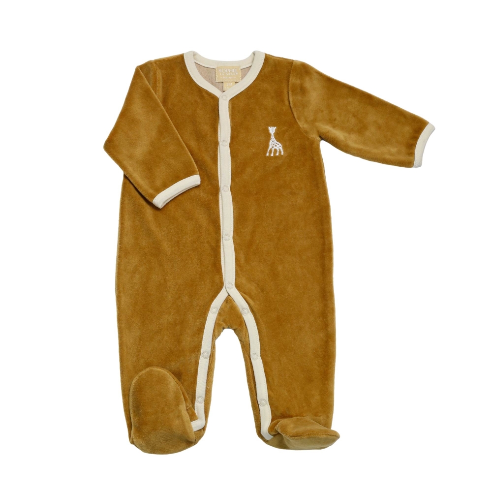 Pyjama velours beige girafe bébé garçon NAISSANCE