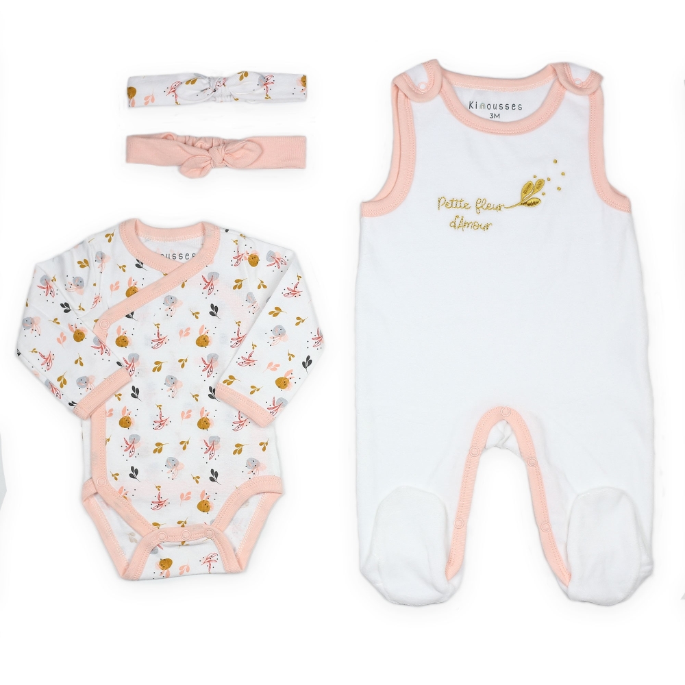 Set nascita bambina - Piccolo fiore - 4 pezzi Trois Kilos Sept - 4 Set nascita bambina - Piccolo fiore - 4 pezzi Trois Kilos Sept - 4