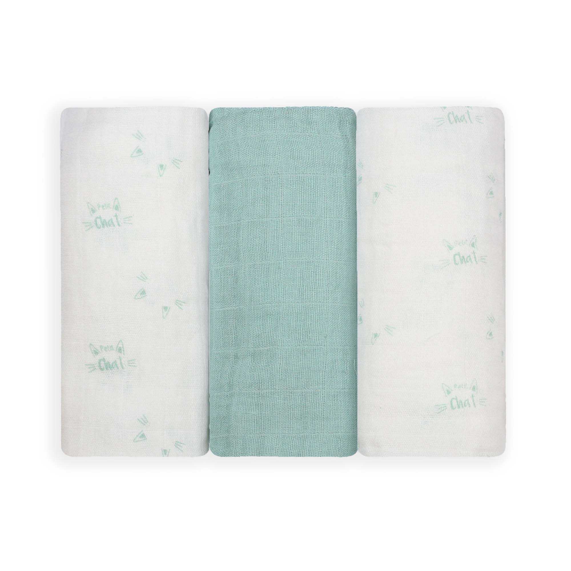 Trois Kilos Sept - Lot de 3 Langes bébé motif chats