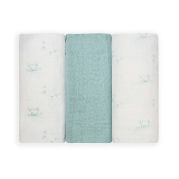 Set of 3 sea green muslin squares - Little cat - Oeko-tex Kinousses - 1