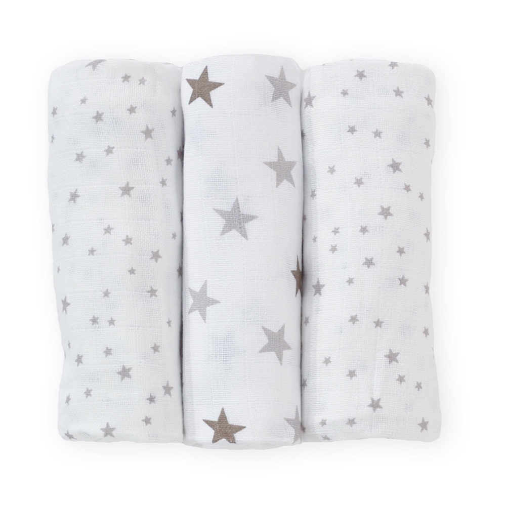 3 Baby Muslin Swaddles - Oeko-tex - Star Pattern Kinousses - 1