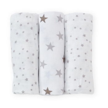 3 Baby Muslin Swaddles - Oeko-tex - Star Pattern Kinousses - 1