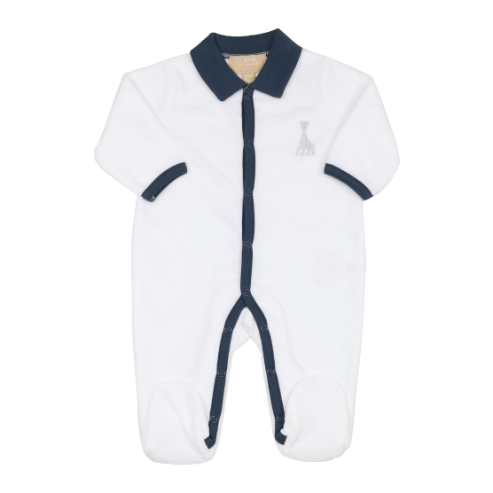 Navy Blue Y-Neck Polo Collar Sleepsuit - Drop needle velvet - ©Sophie la girafe