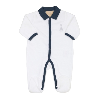 Navy Blue Y-Neck Polo Collar Sleepsuit - Drop needle velvet - ©Sophie la girafe