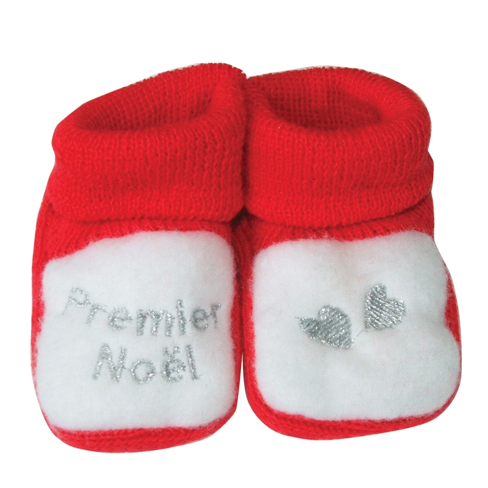 Chaussons bébé Noël - Coloris blanc et rouge avec broderie