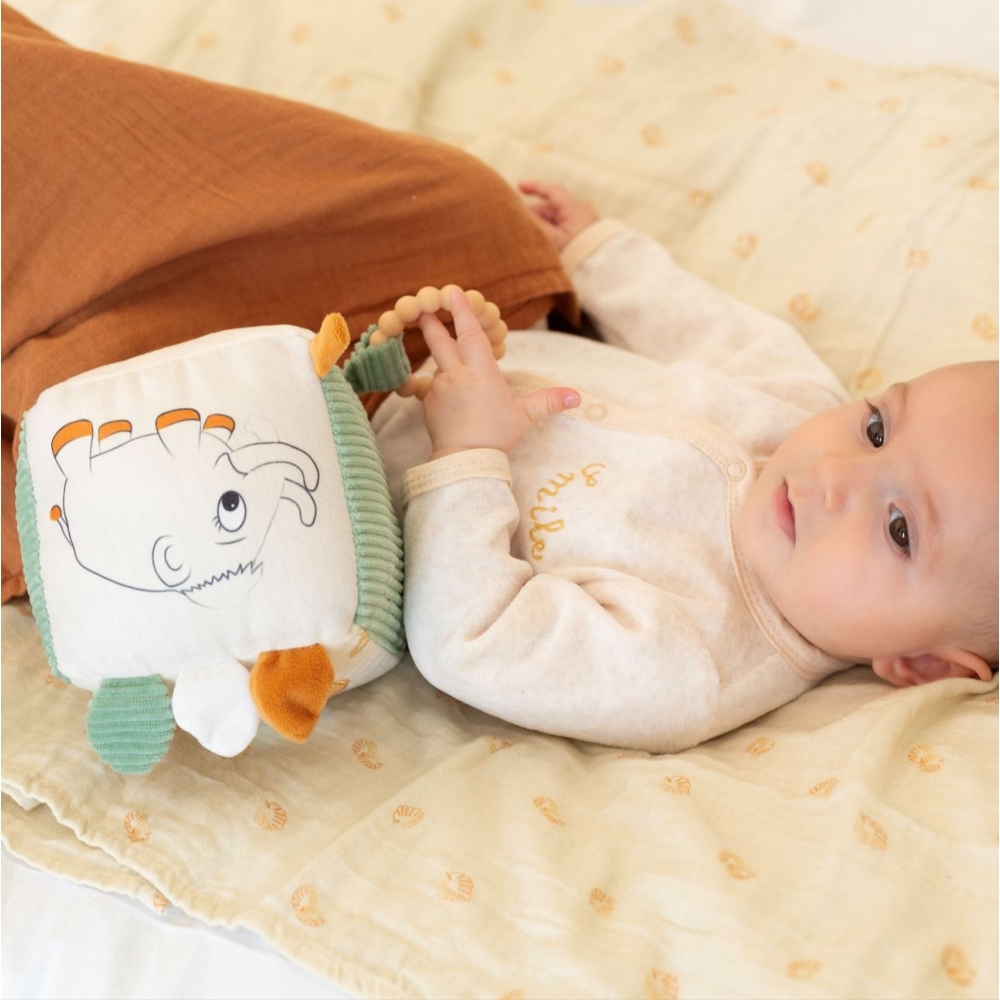 Bebé que juega con su cubo de estimulación