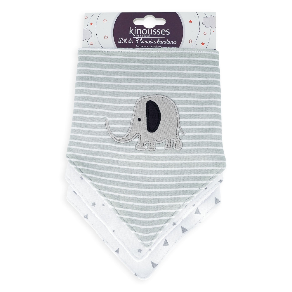 Lote de 2 babetes bandana elefantes