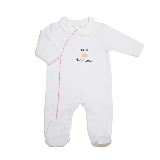 Pijama nacimiento niña blanco y rosa - Manzanita