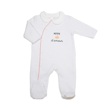 Pijama nacimiento niña blanco y rosa - Manzanita