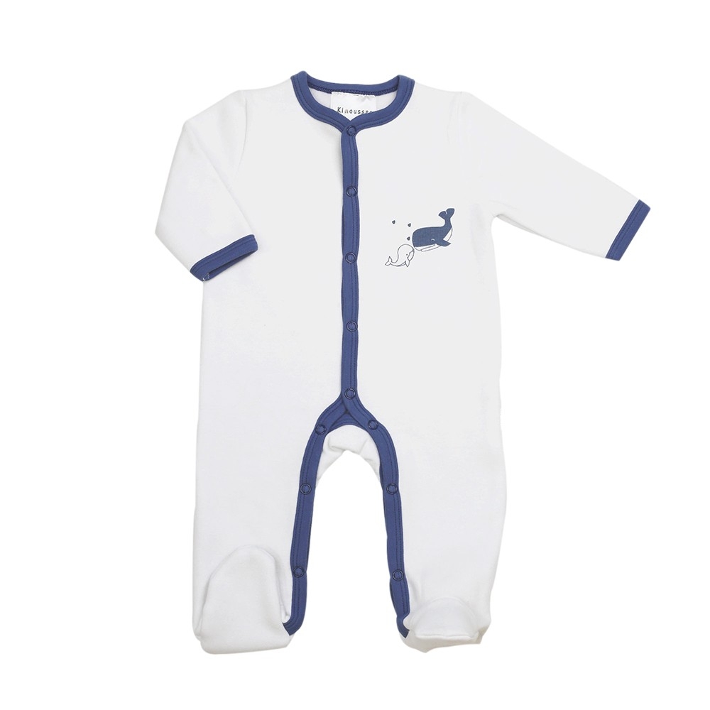 Pijama nacimiento en felpa blanco y azul con etiqueta Besos salados