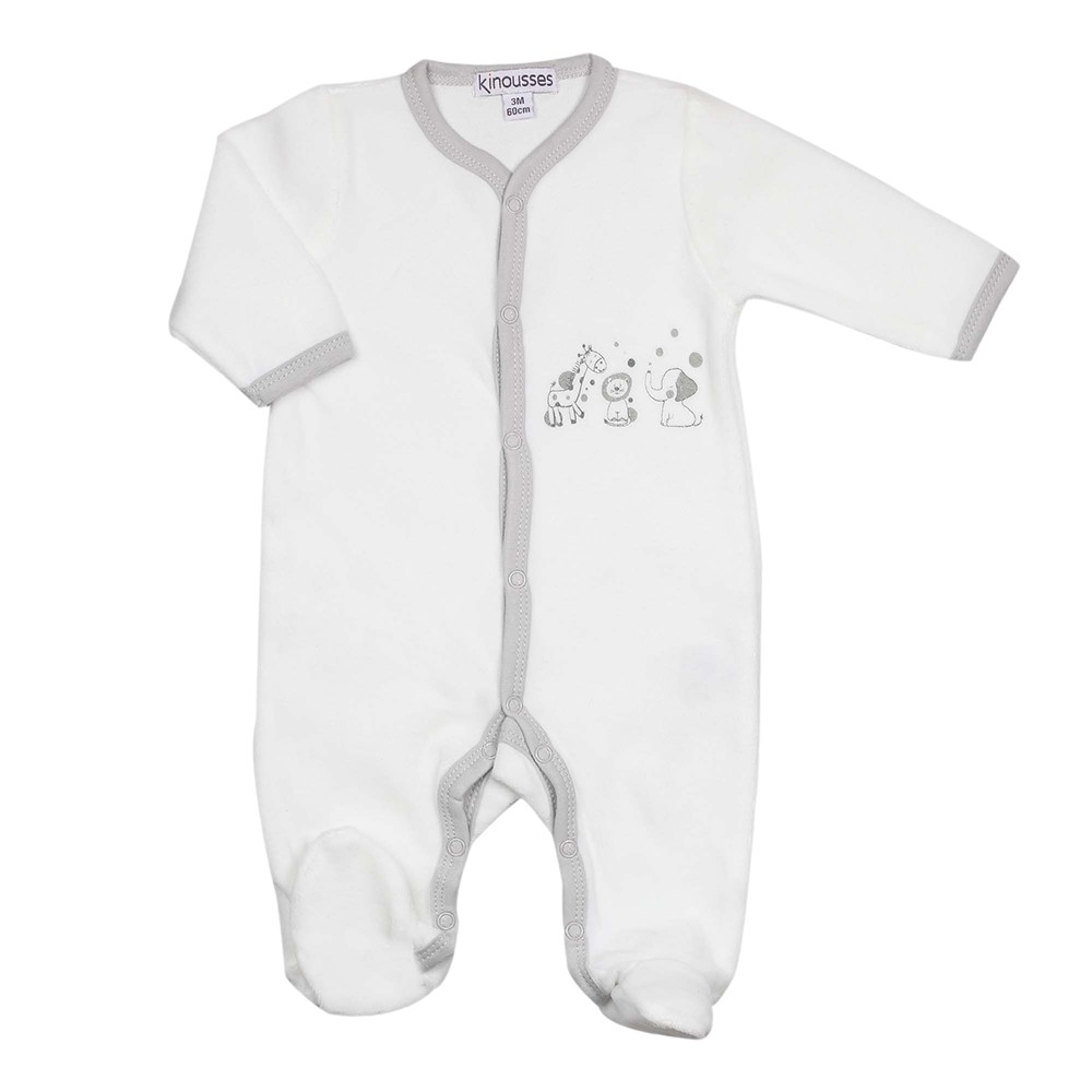 Grenouillère en velours gris bébé fille : - Pyjama