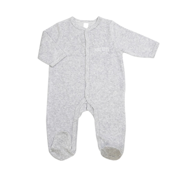 Pijama de recém-nascido em veludo cinzento mesclado bordado mini nous