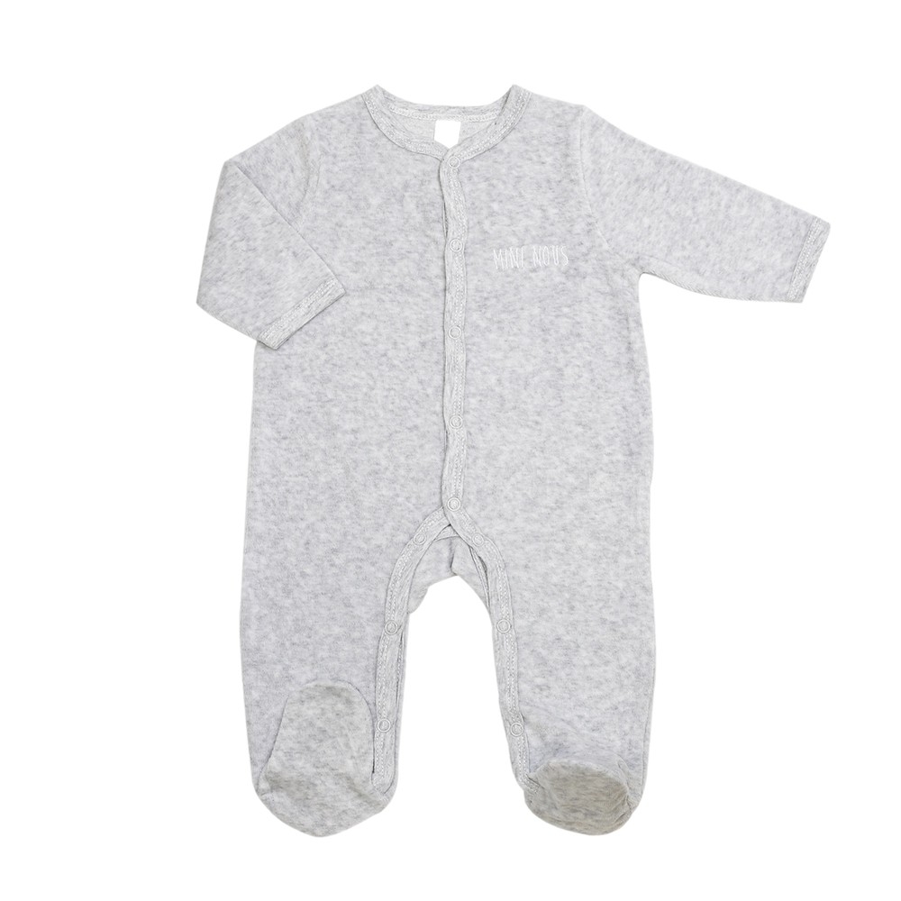 Pijama de recém-nascido em veludo cinzento mesclado bordado mini nous