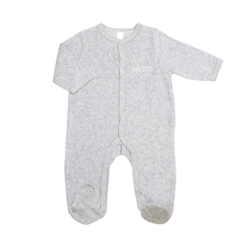 Newborn pajamas in heather gray velour with embroidered "mini nous"