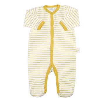 Pijama de bebé às riscas brancas e amarelas