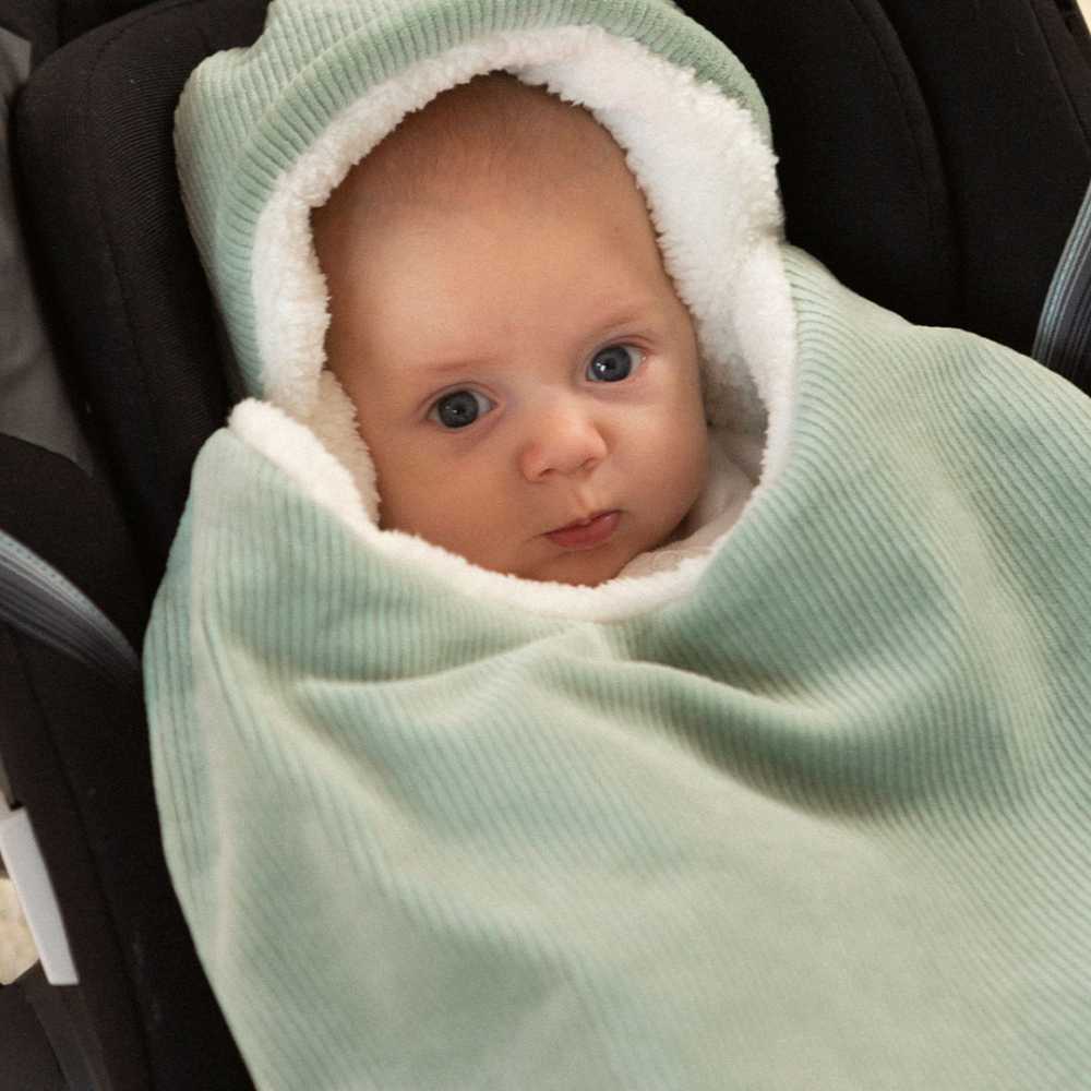 Bebé no seu assento de carro com o seu ninho de anjo