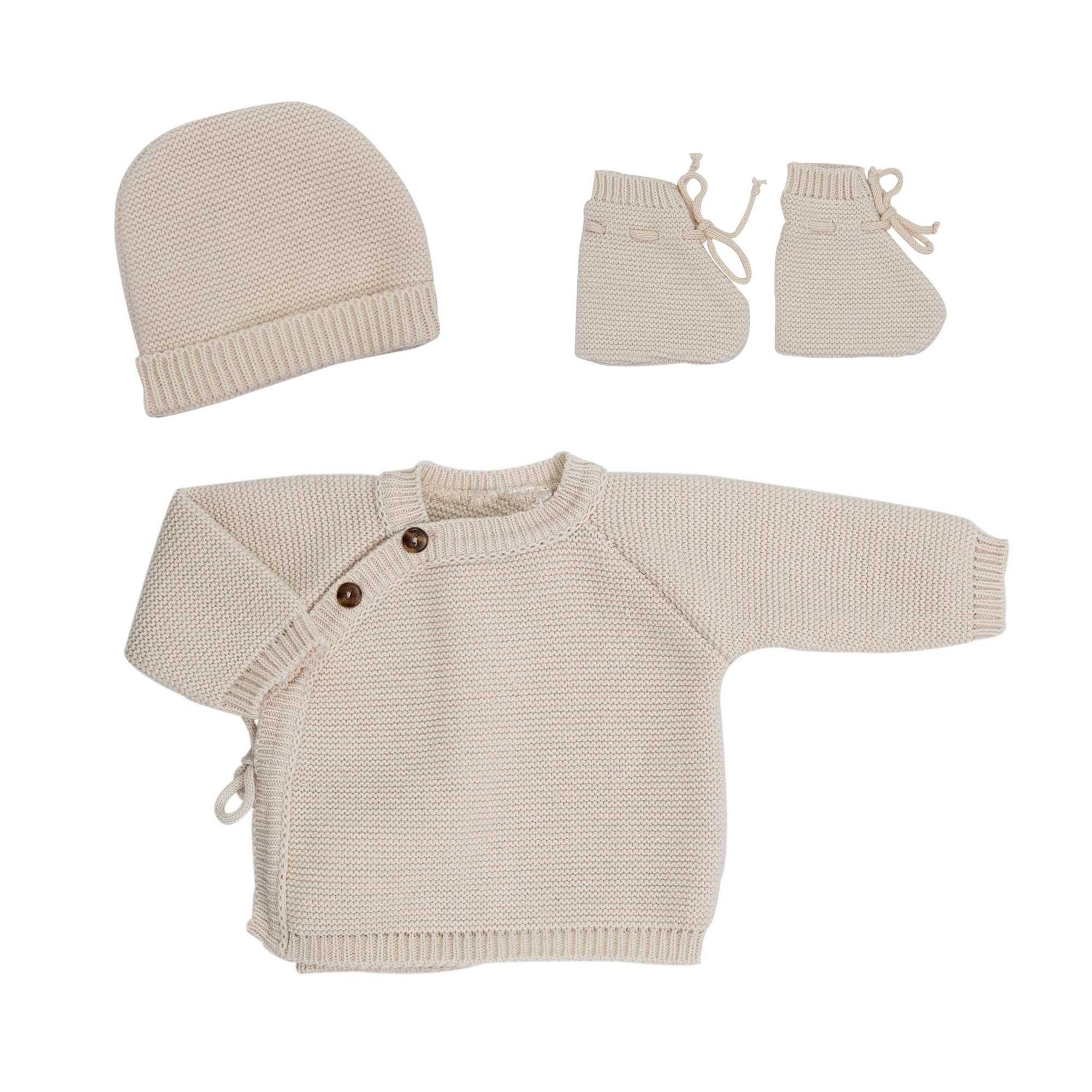 Trois Kilos Sept - Lot brassière, bonnet et chaussons Sable (0-1 mois)