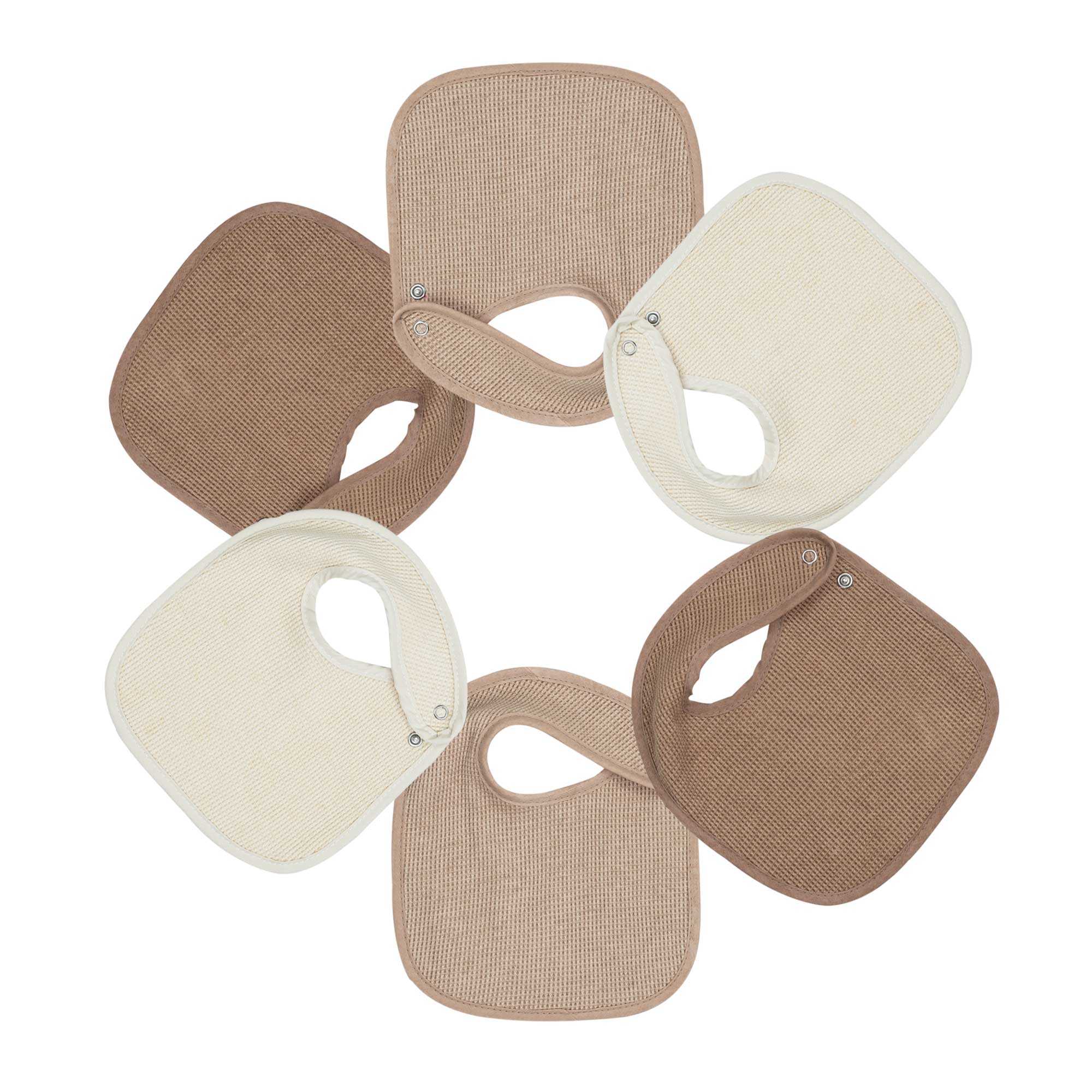 Trois Kilos Sept - Lot de 6 bavoirs de naissance Nid d'abeille Beige-Choco