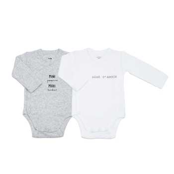 Lote de 2 bodies bebé cinzento e branco mini, maxi