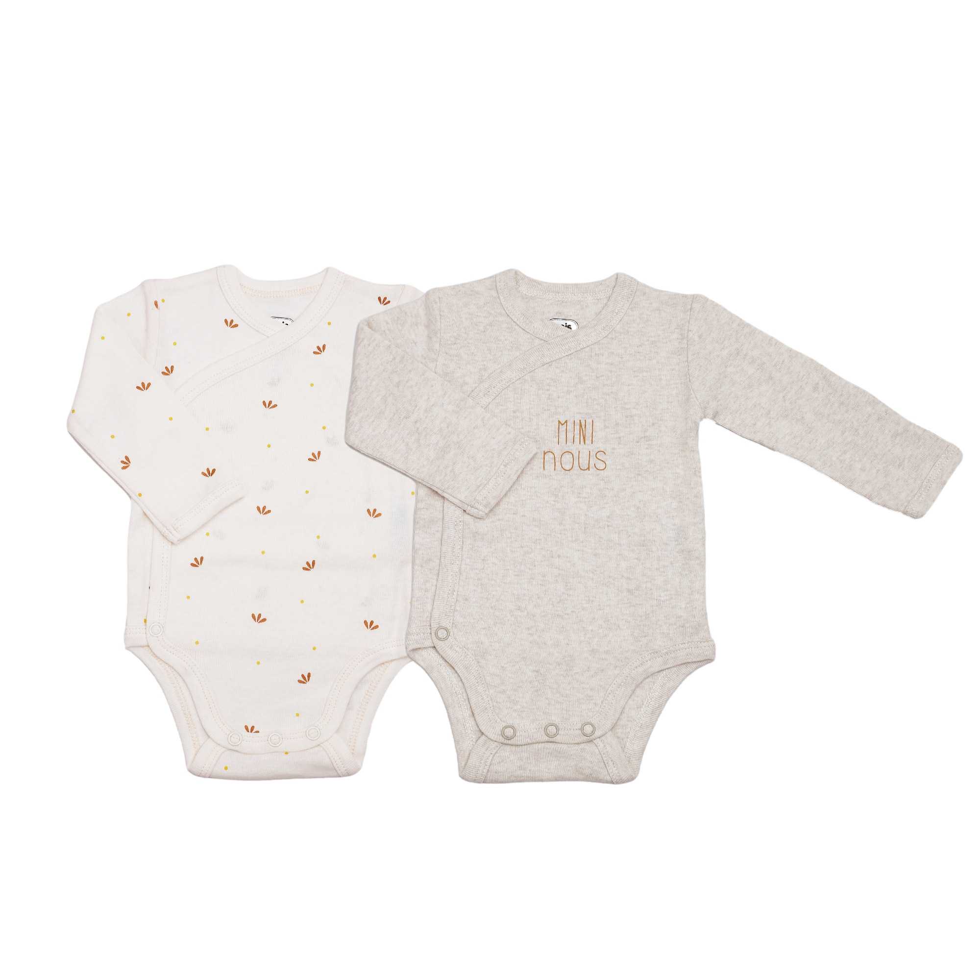 Trois Kilos Sept - Lot De 2 Bodies Bébé Manches Longues - Mini Nous Ecru