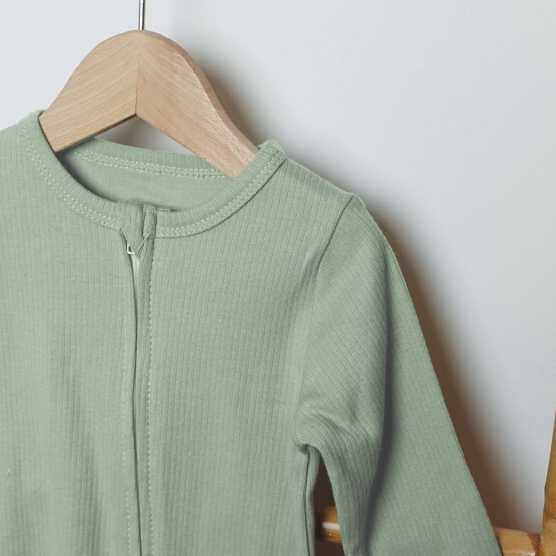 Zipped cotton pajamas - Sage