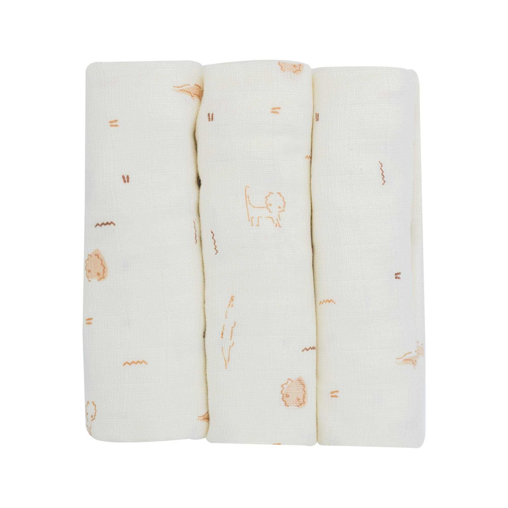 Trois Kilos Sept - Lot de 3 langes en coton bébé beige 70x7