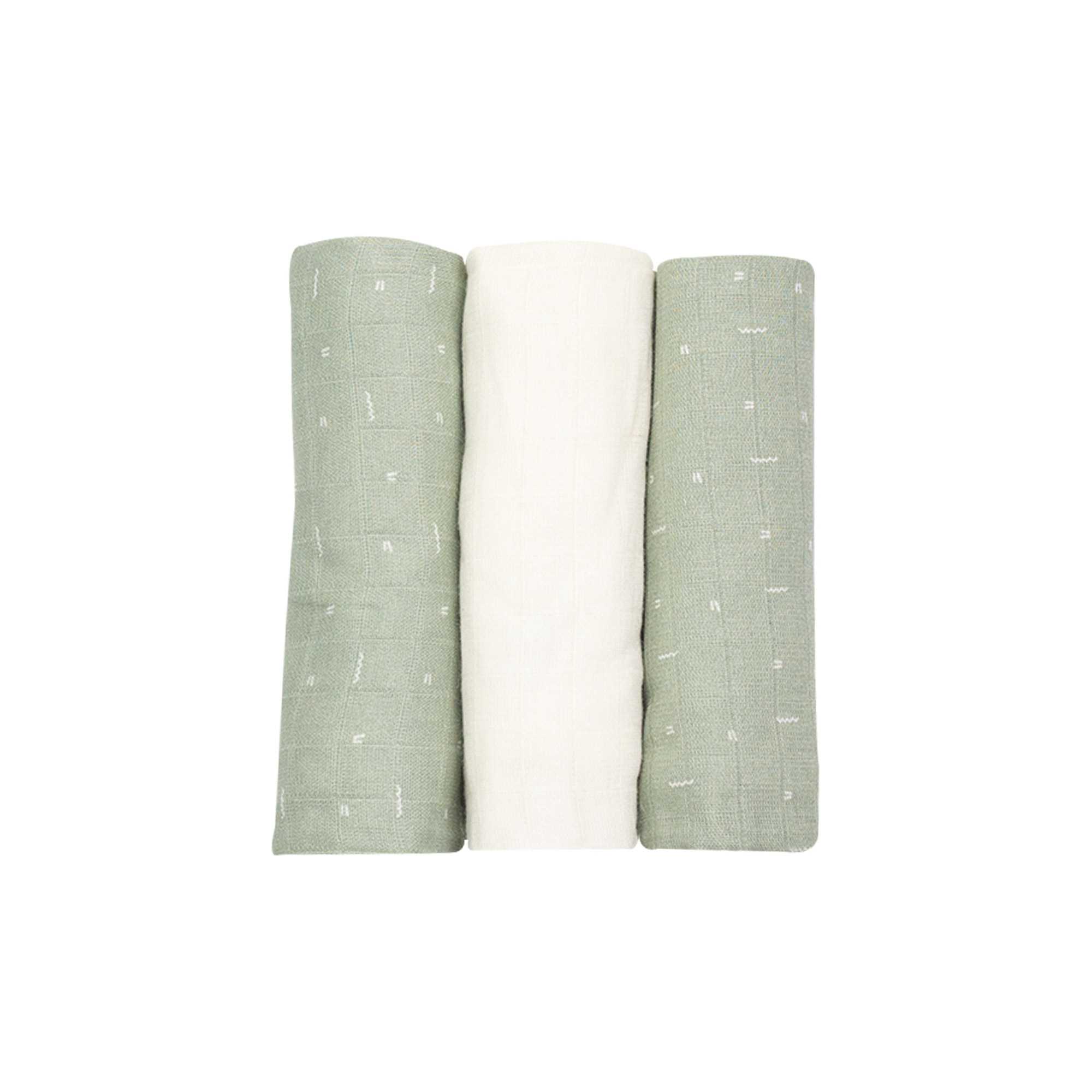 Trois Kilos Sept - Lot de 3 langes en mousseline Grafic Olive (70 x 70 cm)