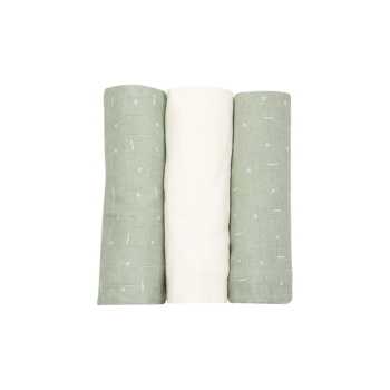 Conjunto de 3 fraldas de pano para bebé de 70x70 cm, em branco e verde-azeitona