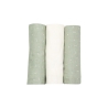 Lot de 3 langes bébé 70x70cm, coloris blanc et vert olive Lot de 3 langes bébé 70x70cm, coloris blanc et vert olive