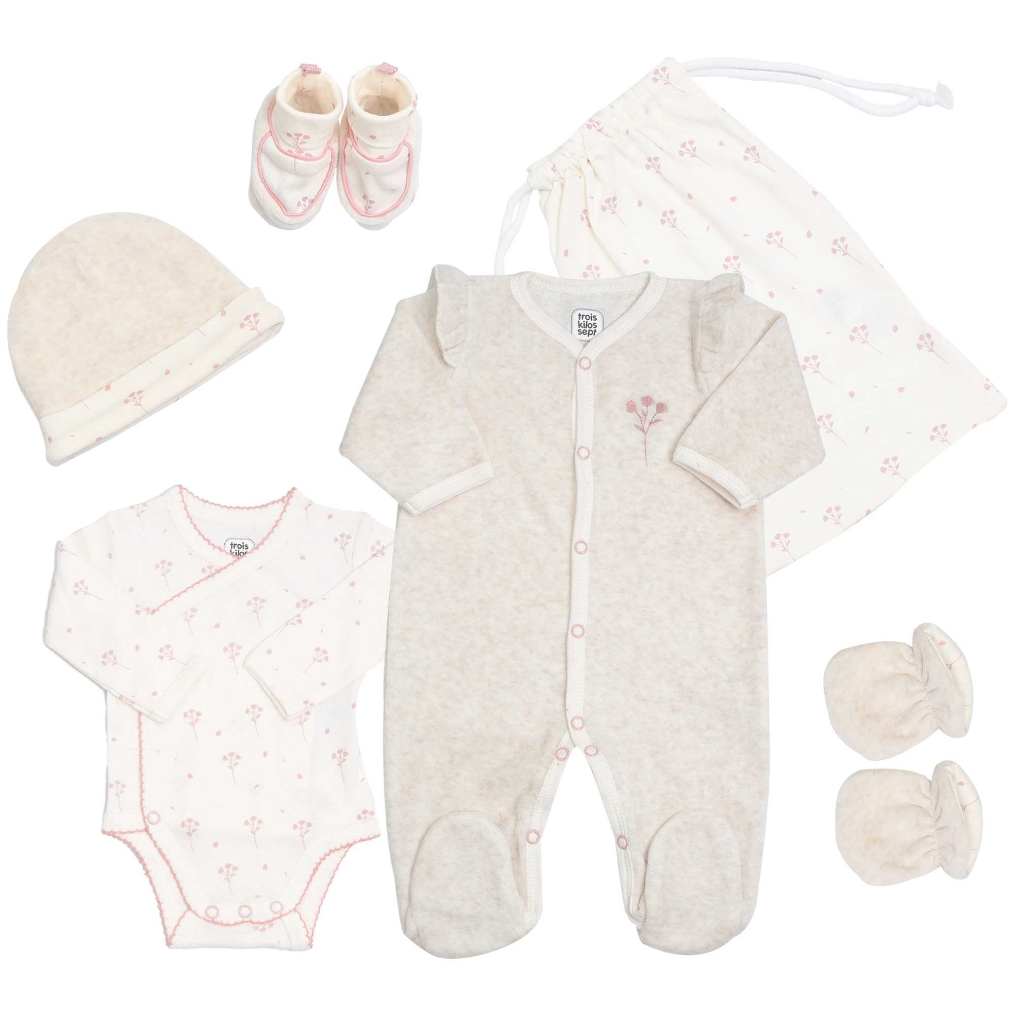 Trois Kilos Sept - Tenue De Naissance Pour Bébé - Fleurs Ecru