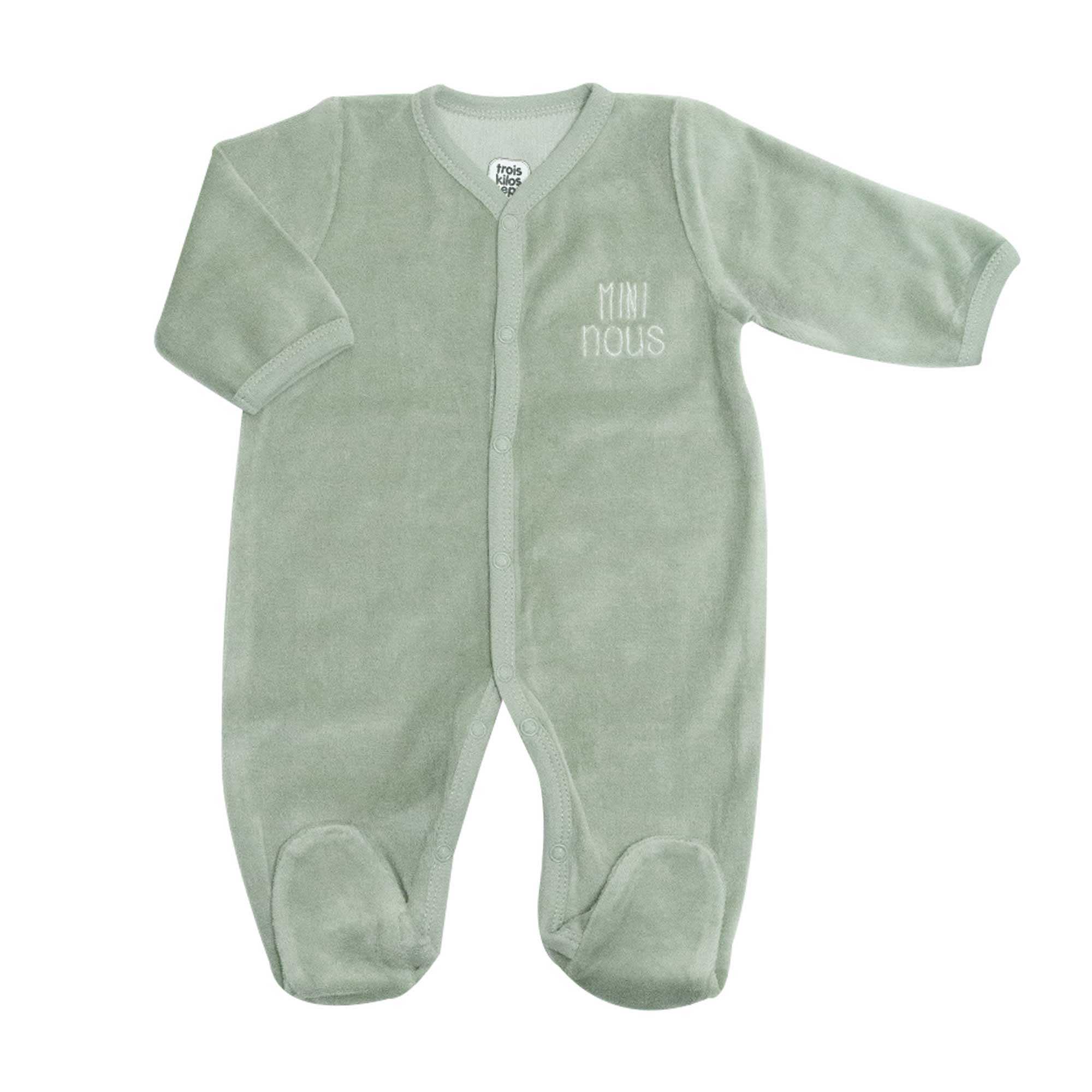 Trois Kilos Sept - Pyjama Naissance Ouverture Devant Vert