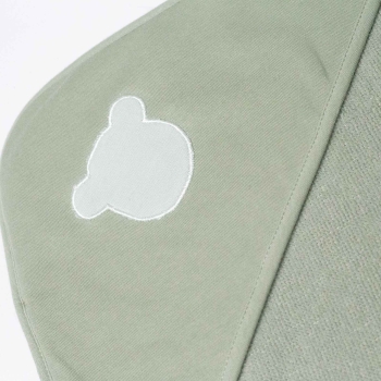 Close-up of olive green hooded bath towel hood