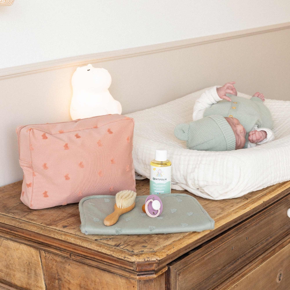 sienna toiletry bag on changing table