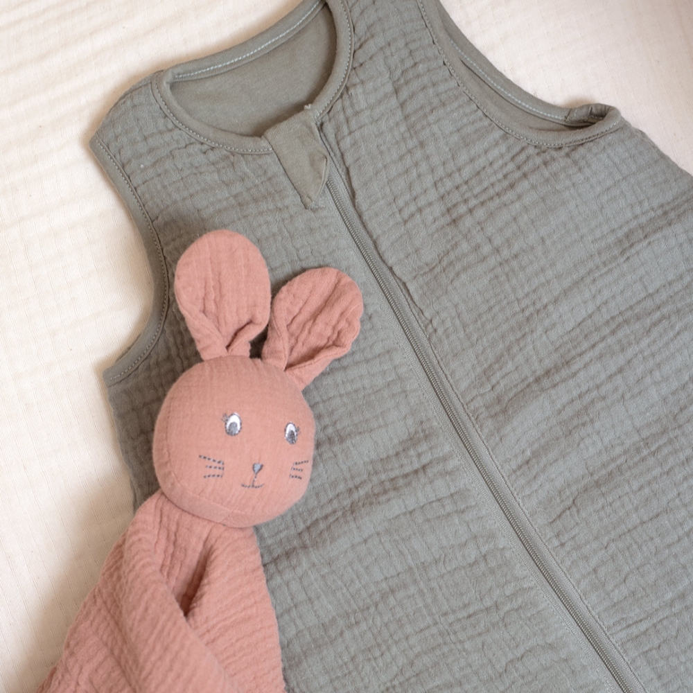 Close-up of clay green sleeping bag collar with zipper