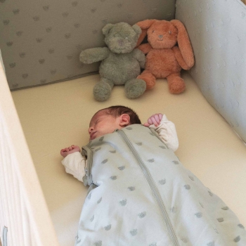 Bebé en su cuna con el protector de cuna presentado