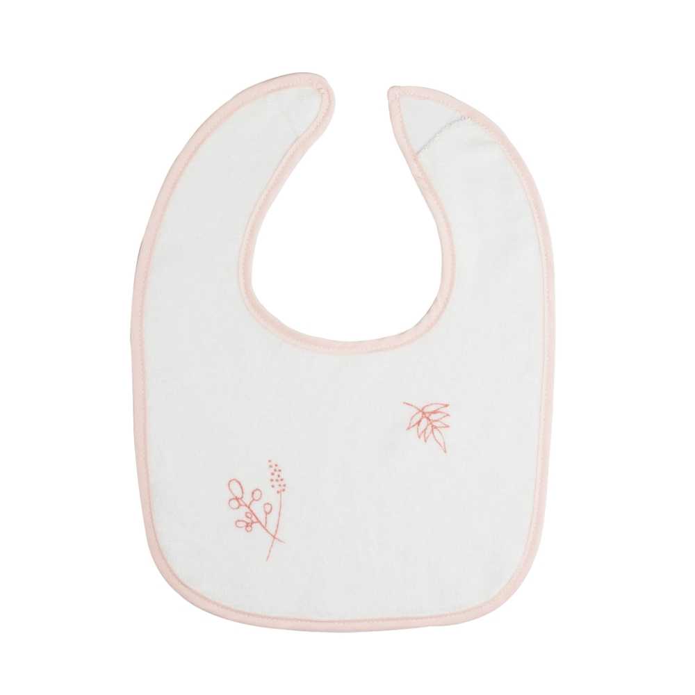 babete branco para bebé dos primeiros meses com flores cor-de-rosa babete branco para bebé dos primeiros meses com flores cor-de-rosa