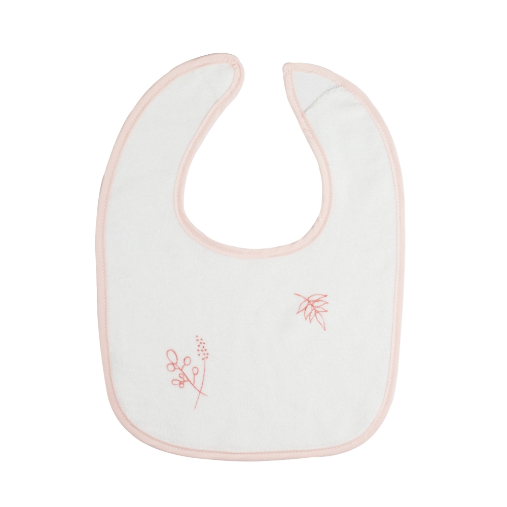 white baby bib with pink flowers for infants