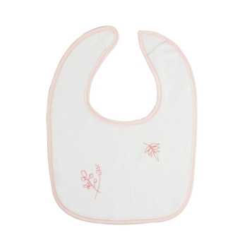 babete branco para bebé dos primeiros meses com flores cor-de-rosa babete branco para bebé dos primeiros meses com flores cor-de-rosa