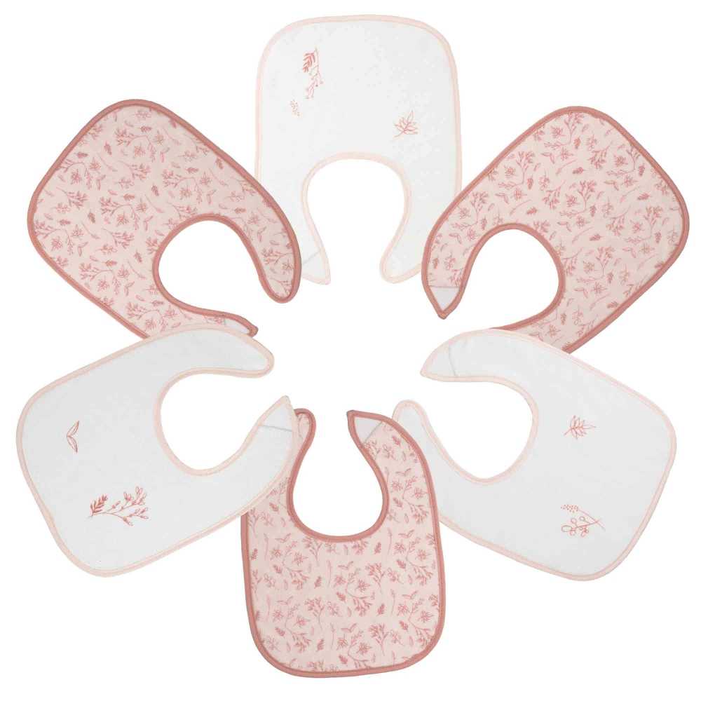 Conjunto de 6 babetes rosa e brancos com flores para recém-nascidos Conjunto de 6 babetes rosa e brancos com flores para recém-nascidos
