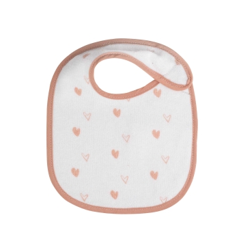 white bib with small hearts in all-over pattern