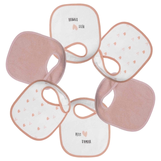 Set di 6 bavaglini rosa con cuori