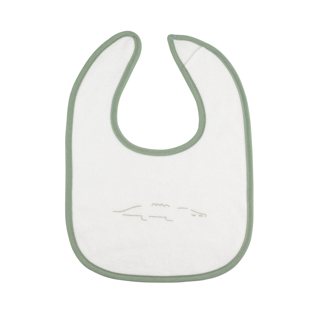 zoom bavoir blanc motif crocodile